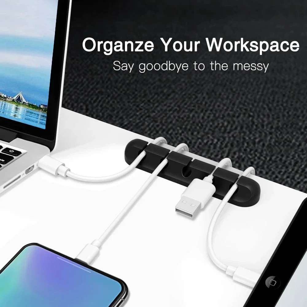 Silicone USB Cable Organizer USB Charging Cable Winder Desktop Tidy - Image 2